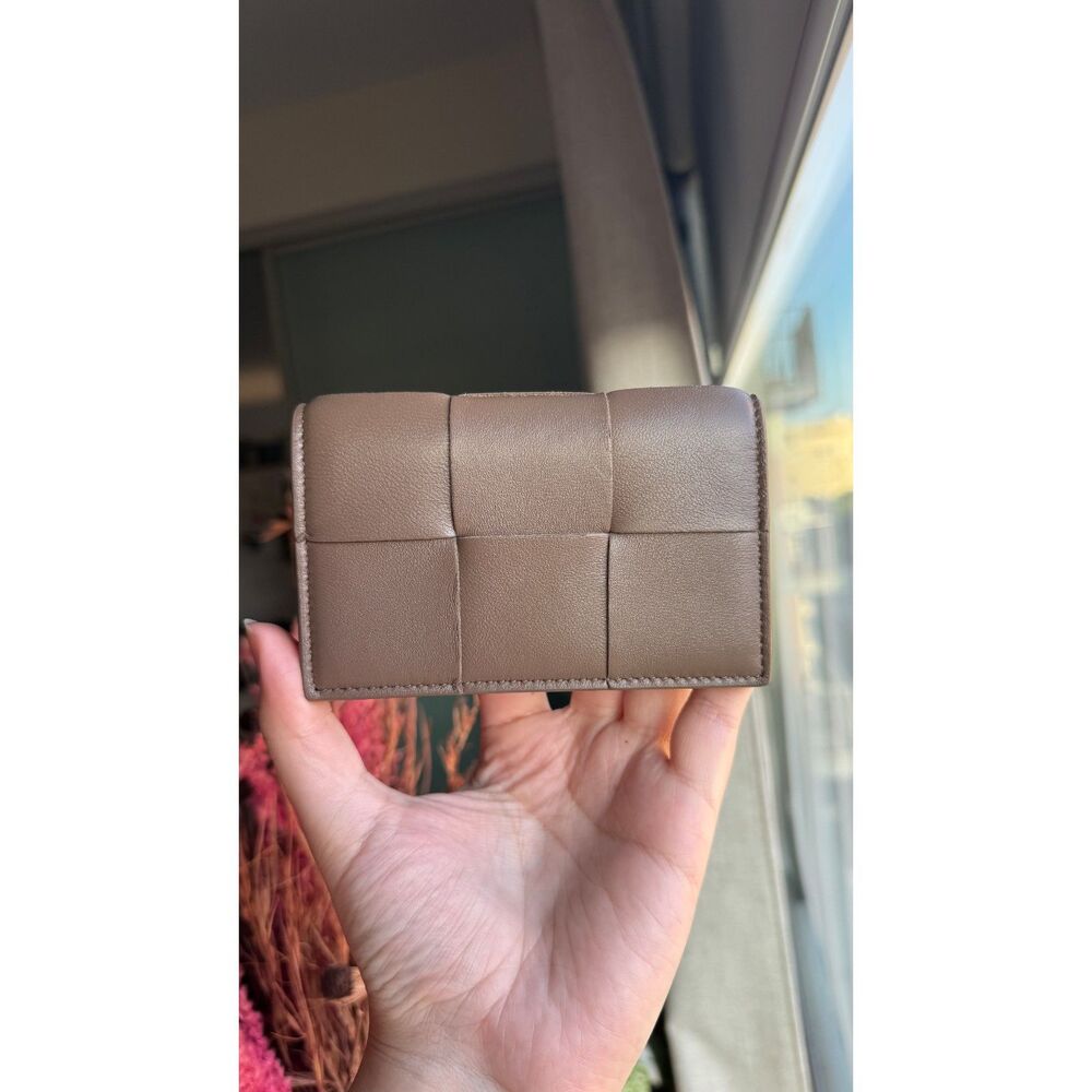 Authentic Bottega Veneta Intreccio Card Case – Taupe Grey (Excellent Condition)